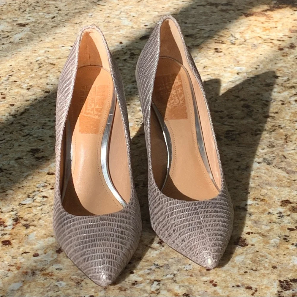 Coach Shimmery Silver Textured Pointed-Toe Pumps